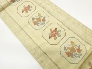 変わり色紙に花鳥模様織出し袋帯